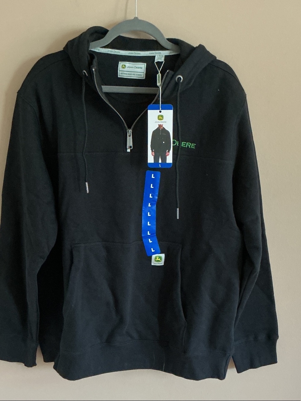 NWT John Deere Black Hoodie with Green Logo Accent